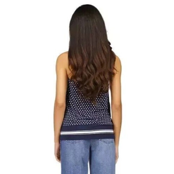 MICHAEL Michael Kors Women's Dot Border Twist Halter Tank Top Midnight Blue XL - Picture 4 of 13